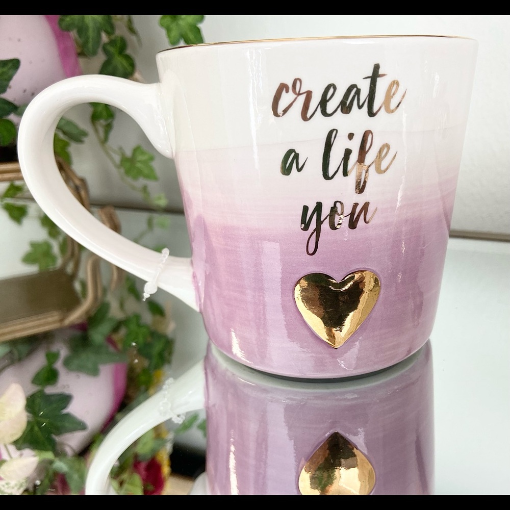 NEW COFFEE MUG Create a Life you Love Purple Golden Accents 16 fl oz capacity